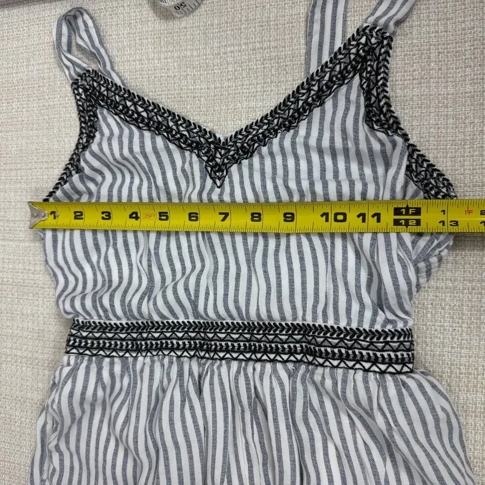 Japna‎ Womens Romper S Blue White Striped Embroidered Sleeveless V-Neck